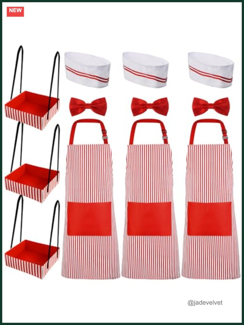 12 Pc Adult Waiter Costume Set 1950s Retro Apron Hat Bow Tie